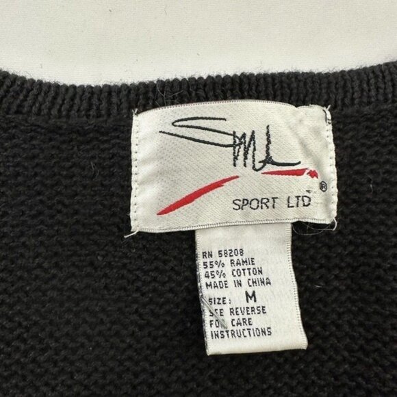SML Sport Womens Vintage 90s Sweater Vest Size M Black Brown Floral Beaded Knit - Picture 5 of 9